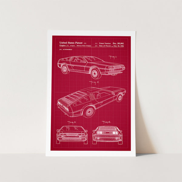 Delorean Automobile Patent Art Print