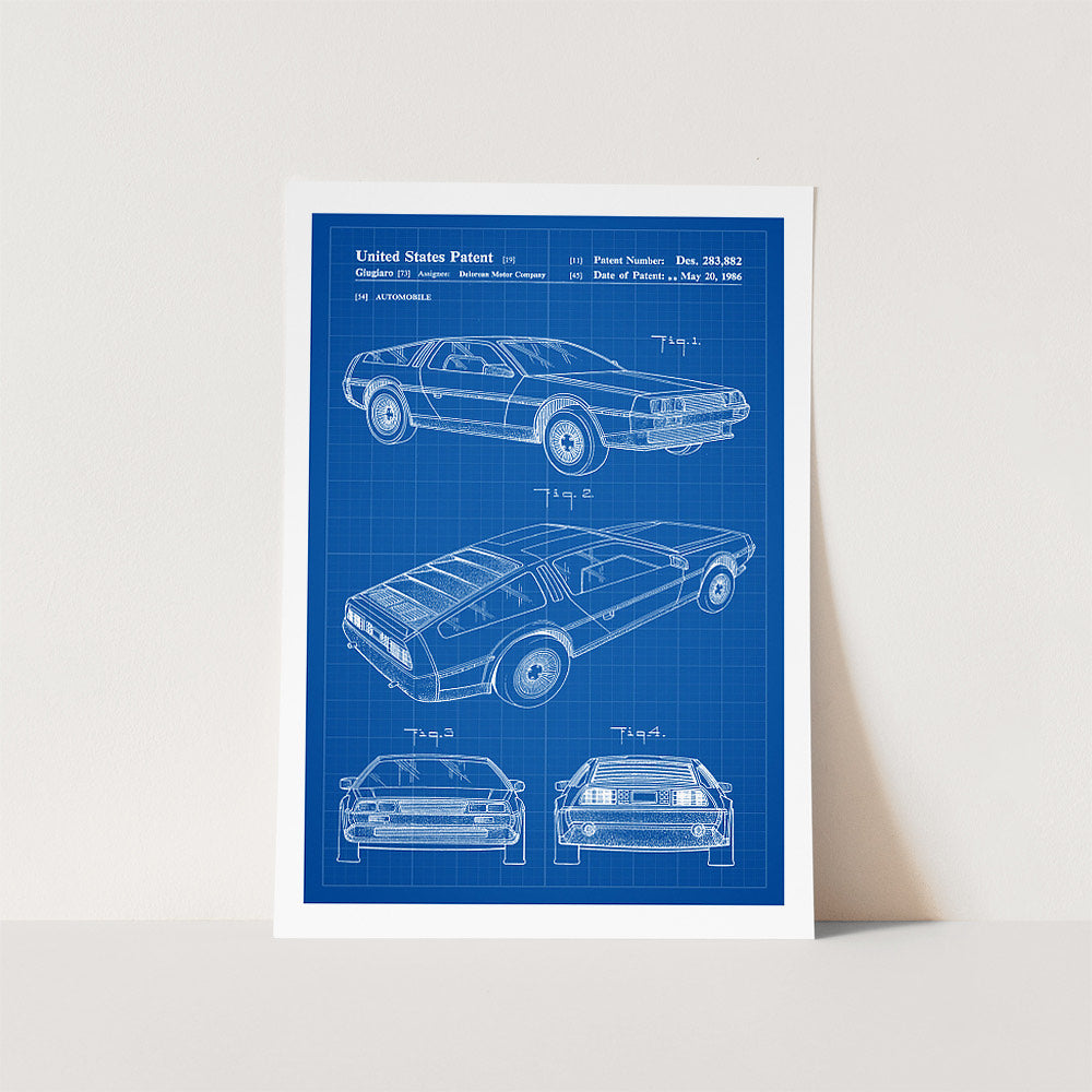 Delorean Automobile Patent Art Print