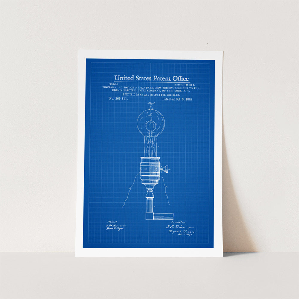 Thomas Edison Electric Lamp & Holder Patent Art Print