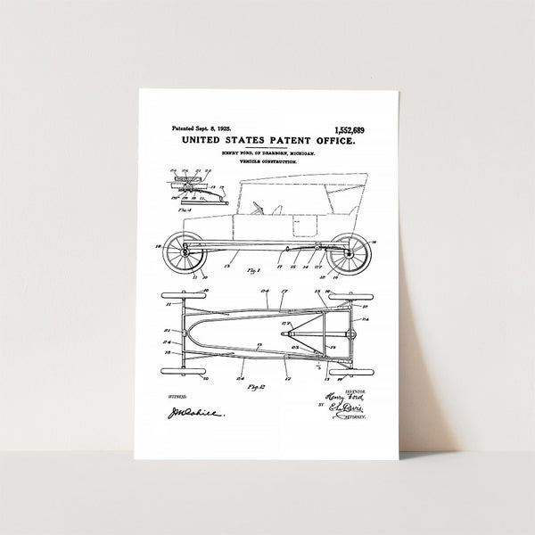 Henry Ford Automobile 1925 Patent Art Print
