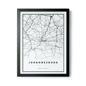Johannesburg Map Art Print Black Frame