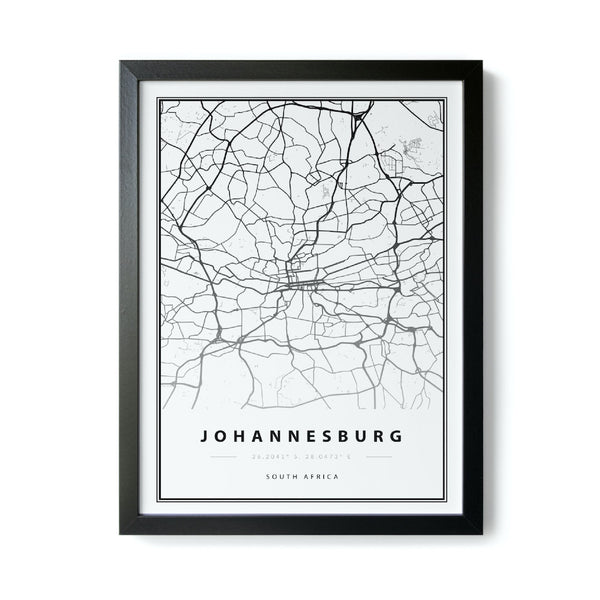 Johannesburg Map Art Print Black Frame