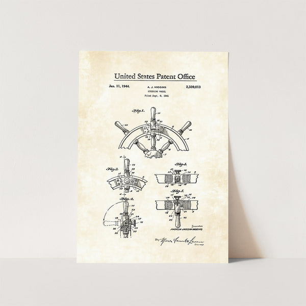 Ship Steering Wheel Patent Art Print
