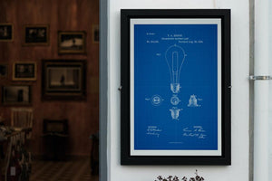 Thomas Edison Electric Lamp Patent Art Print framed black