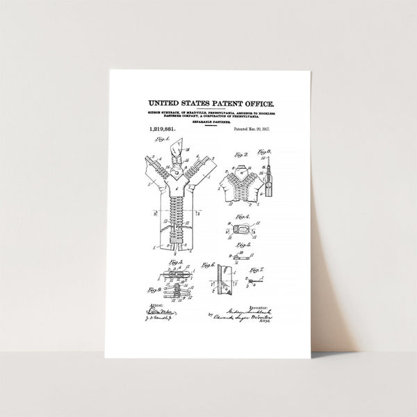 Zipper Patent Art Print